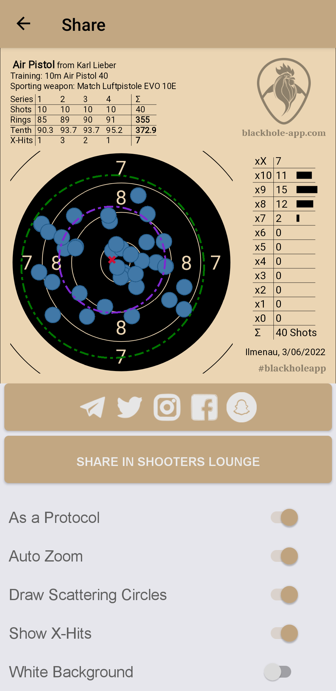 Short log of your shooting result